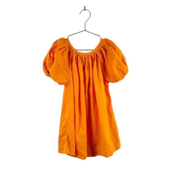 Makie 100% cotton bright orange little girls puff sleeve dress NEW - Picture 1 of 11